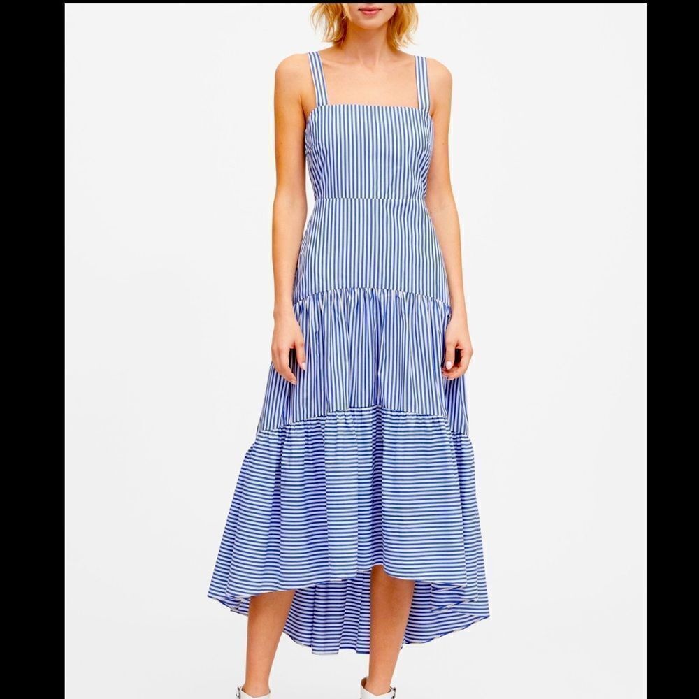 Banana Republic Poplin Tiered Striped Casual Maxi Dress